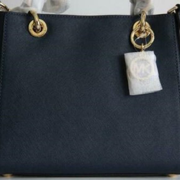 MICHAEL KORS CYNTHIA NAVY BLUE SAFFIANO LEATHER CROSSBODY SATCHEL BAG - NWT! - Picture 4 of 10